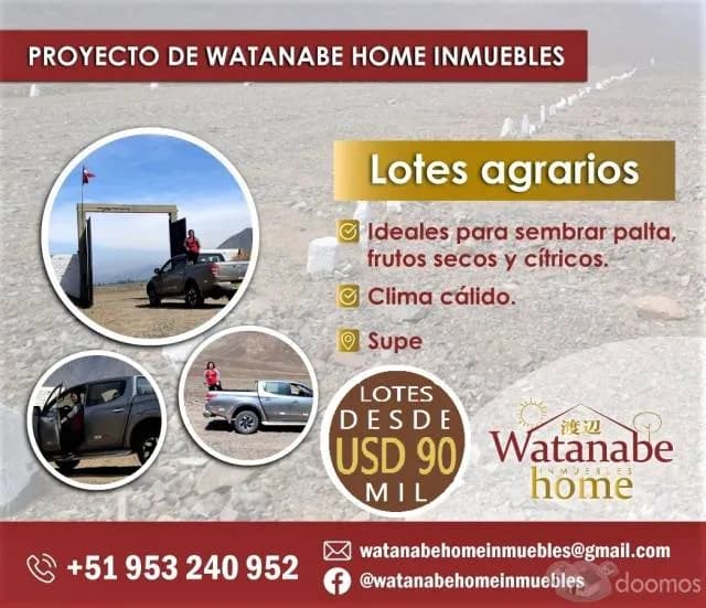 *VENTA DE LOTES AGRARIOS PARA RIEGO TECNIFICADOS* SUPE - 1