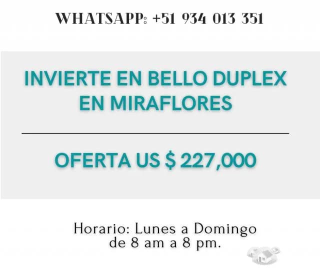 INVIERTE EN UN BELLO DUPLEX EN MIRAFLORES, LA MEJOR ZONA DE LIMA - 1