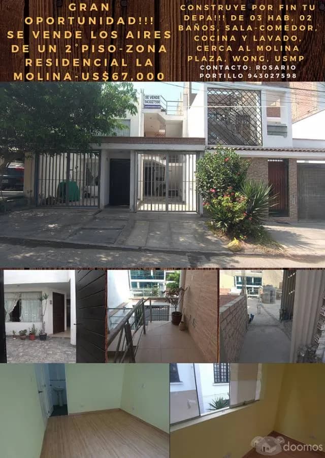 GRAN OPORTUNIDAD!!! SE VENDE LOS AIRES DE UN 2° PISO-ZONA RESIDENCIAL-LA MOLINA - 1