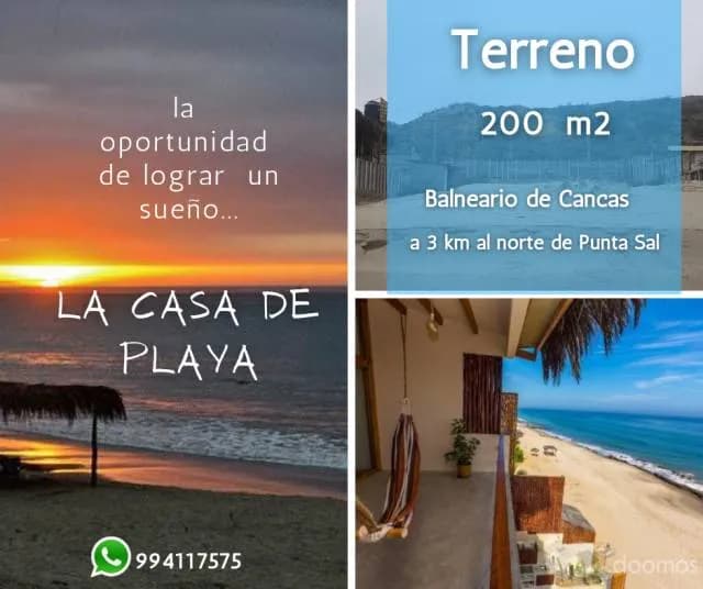 TERRENO DE PLAYA FRENTE AL MAR,  CANCAS,  distrito Canoas de Punta Sal  a  12 minutos de Punta Sal, a 30 de  Mancora - 1