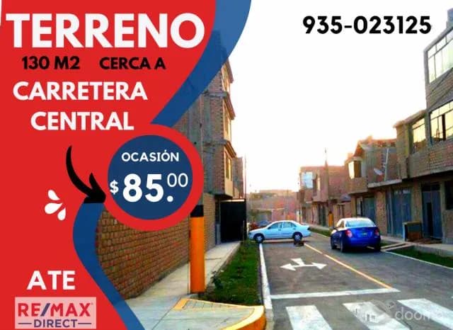 EXCELENTE TERRENO 130 M2 CON PARAMETROS PARA 4 PISOS CERCA A LA CARRETERA CENTRAL EN ATE ¡ - 1