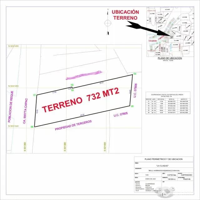 VENDO TERRENO URBANO 732 MTS REQUE BARRIO LA ESPERANZA SANEADO (SUNARP) CON SERVICIOS - 1