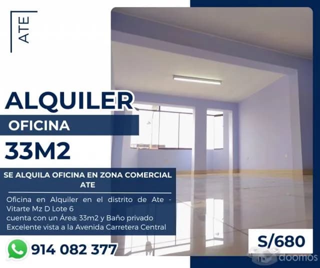 ALQUILER DE OFICINA COMERCIAL EN ATE - CERES - 1