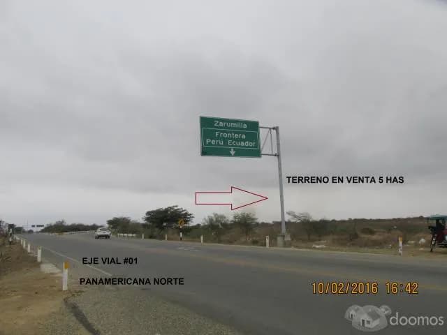 VENDO TERRENO DE 5 HAS COSTADO E INICIO DEL EJE VIAL #1 PERÚ-ECUADOR, JUNTO A LA CARRETERA PANAMERICANA NORTE KM 1286 - 1