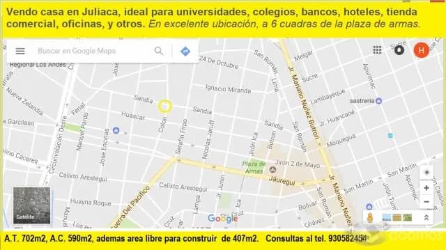 VENDO CASA EN JULIACA, EXCELENTE OCASION,ideal para universidades, colegios, bancos, hoteles, tienda comercial, oficinas, casinos y otros - 1