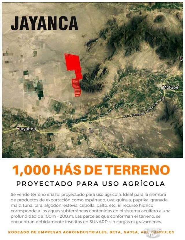 SE VENDEN 1,000 HÁS DE TERRENO CON PROYECCIÓN AGRÍCOLA | JAYANCA - 1