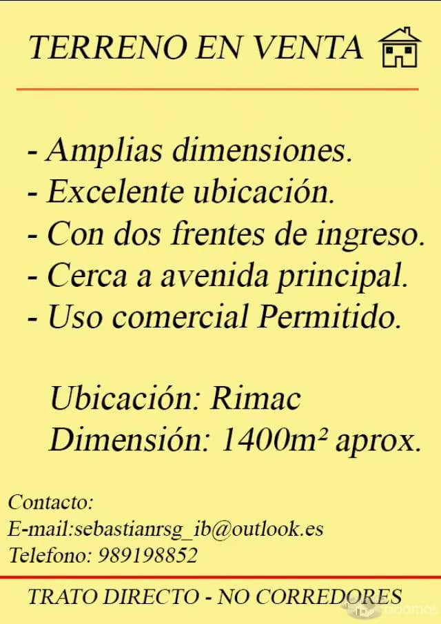 Venta de Terreno en el Rimac - 1