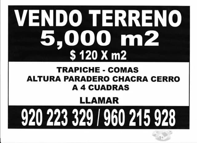 TERRENO COMAS TRAPICHE  5,000 m2  tel : 920 223 329  $100Xm2 - 1