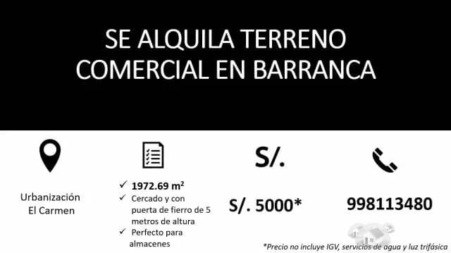 SE ALQUILA TERRENO COMERCIAL EN BARRANCA - 1