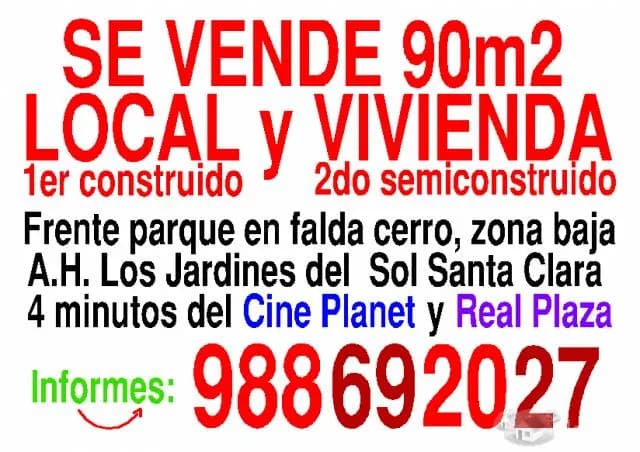 Local comercial de 90m2 y vivienda semiconstruida 2 piso en Santa Clara ,Ate -Vendo - 1