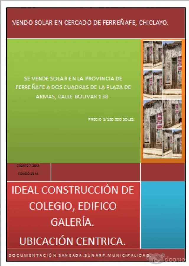 VENDO SOLAR CHICLAYO, FERREÑAFE 316 M2. - 1