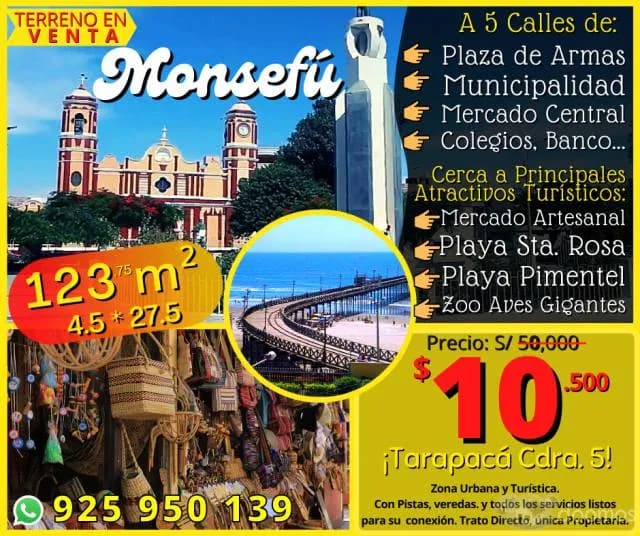 Vendo TERRENO x PLAZA DE ARMAS - MONSEFÚ - 1