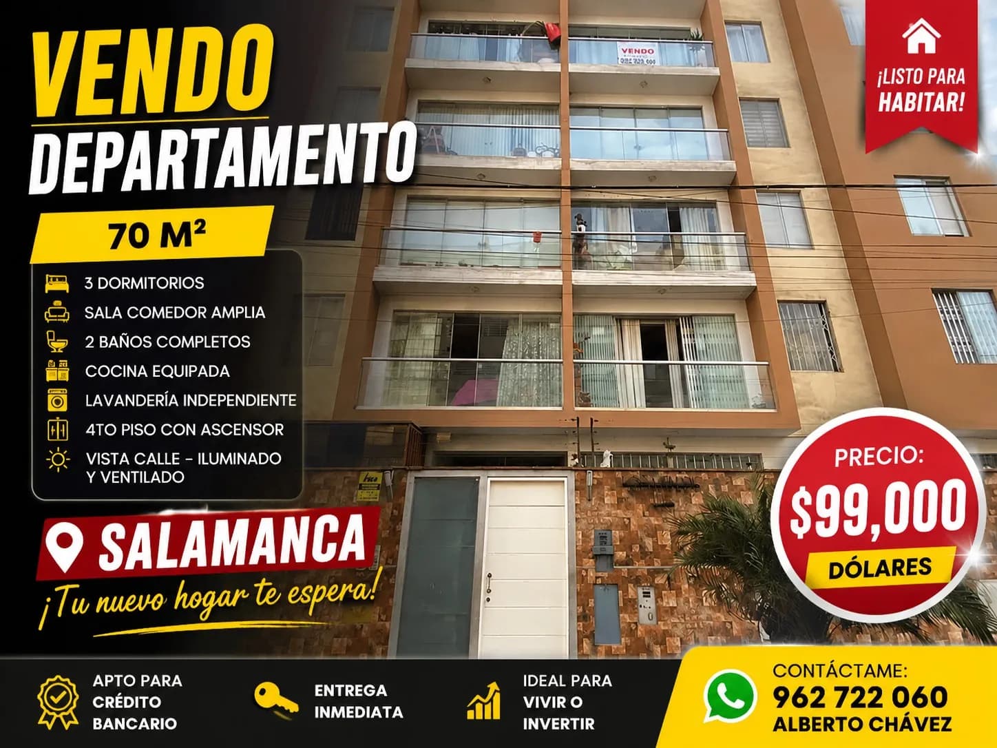 VENDO MODERNO DEPARTAMENTO DE 70 M2 EN SALAMANCA - 1