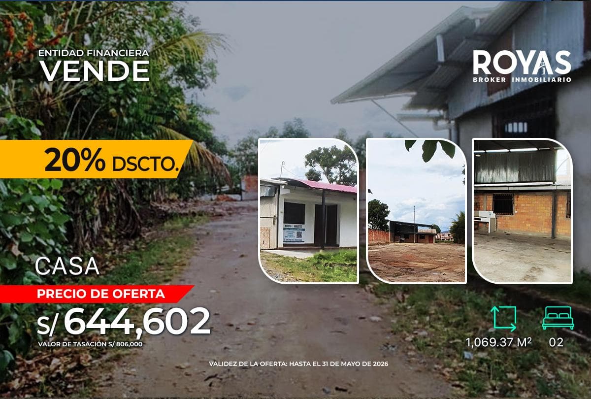 ENTIDAD FINANCIERA Vende Amplia Casa en Soritor - Moyobamba - 1155 - 1