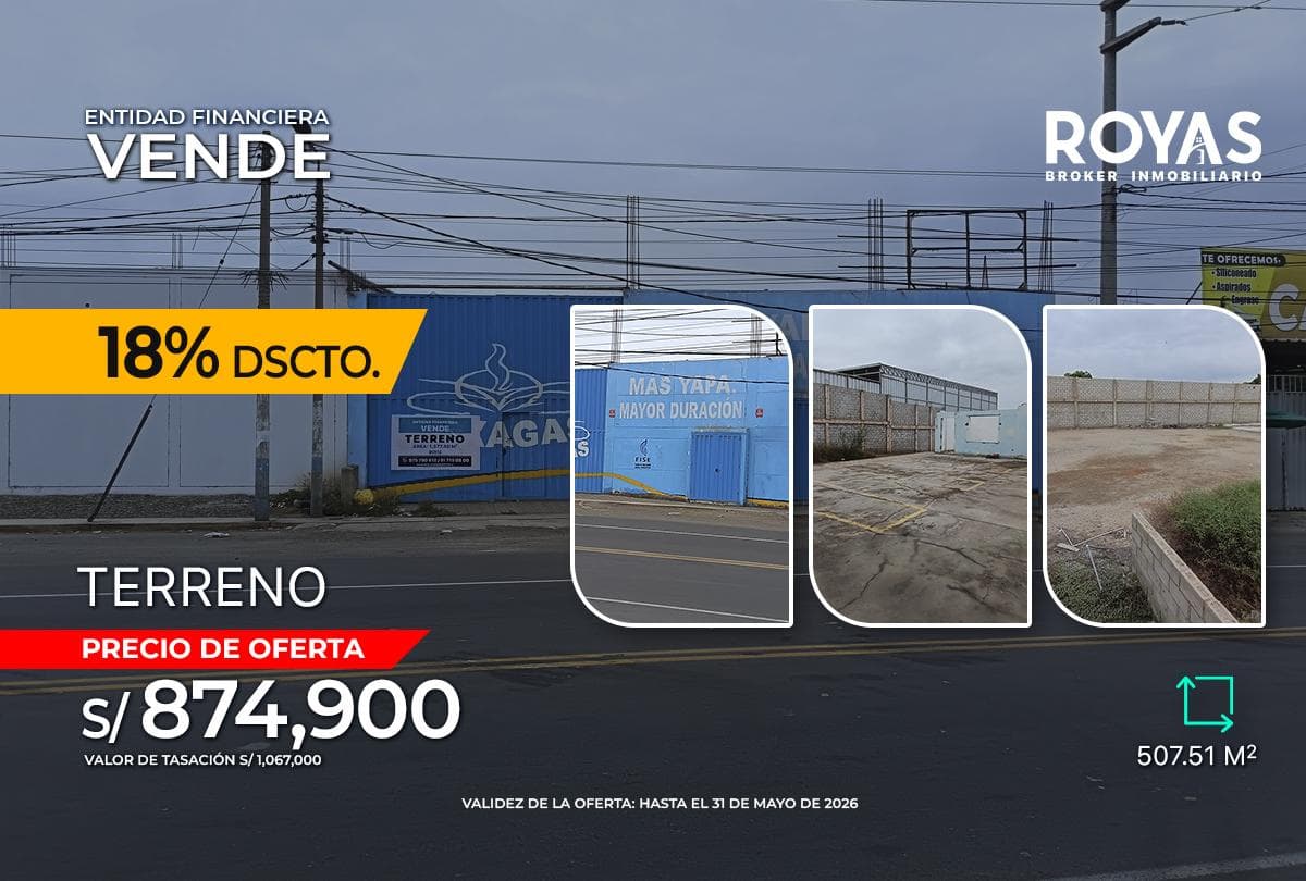 ENTIDAD FINANCIERA Vende Terreno Comercial Cercado - Chepen - 1286 - 1