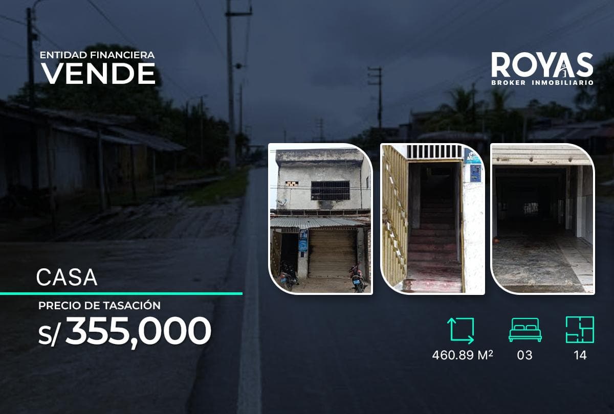 ENTIDAD FINANCIERA Vende Casa de Dos Pisos con doble frente - Maynas Loreto - 1290 - 1