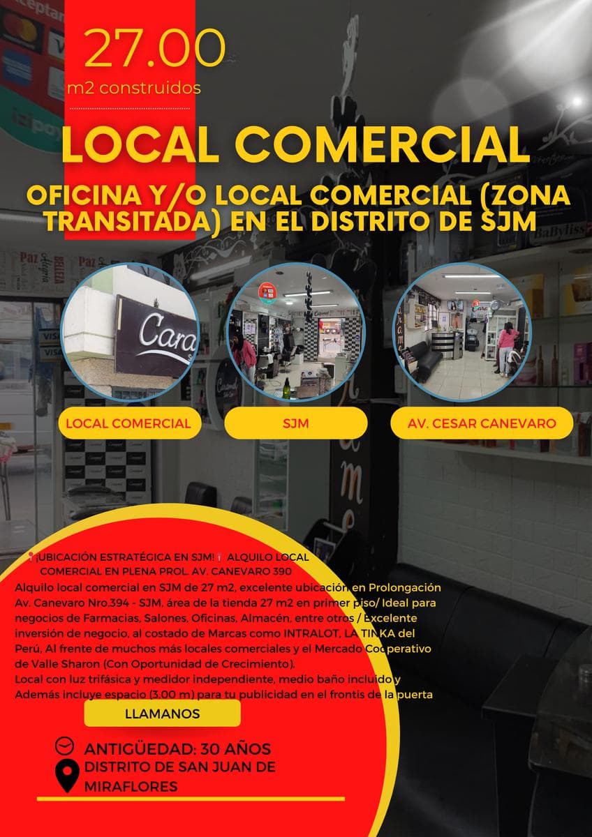 ALQUILO LOCAL COMERCIAL EN ESQUINA DE AV. PROLONG. CANEVARO 394 CON AV. VELAZCO ALVARADO - 1