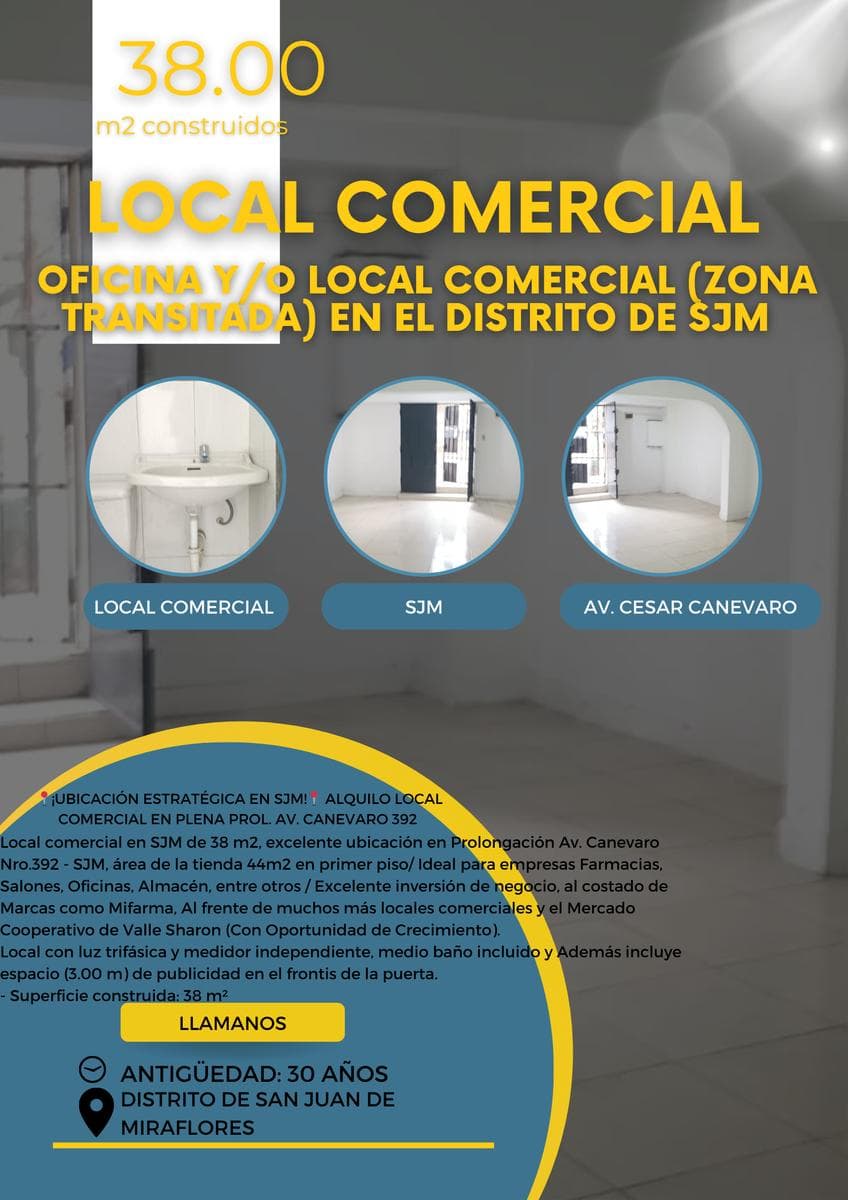 ALQUILO LOCAL COMERCIAL EN PLENA PROLONGACIÓN AV. CANEVARO 392 AREA 38 m2 - 1